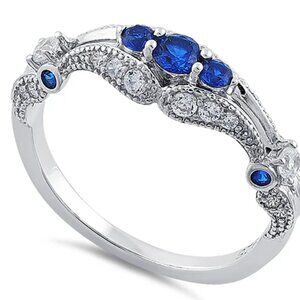 Sterling Silver Filigree Blue Spinel CZ Ring